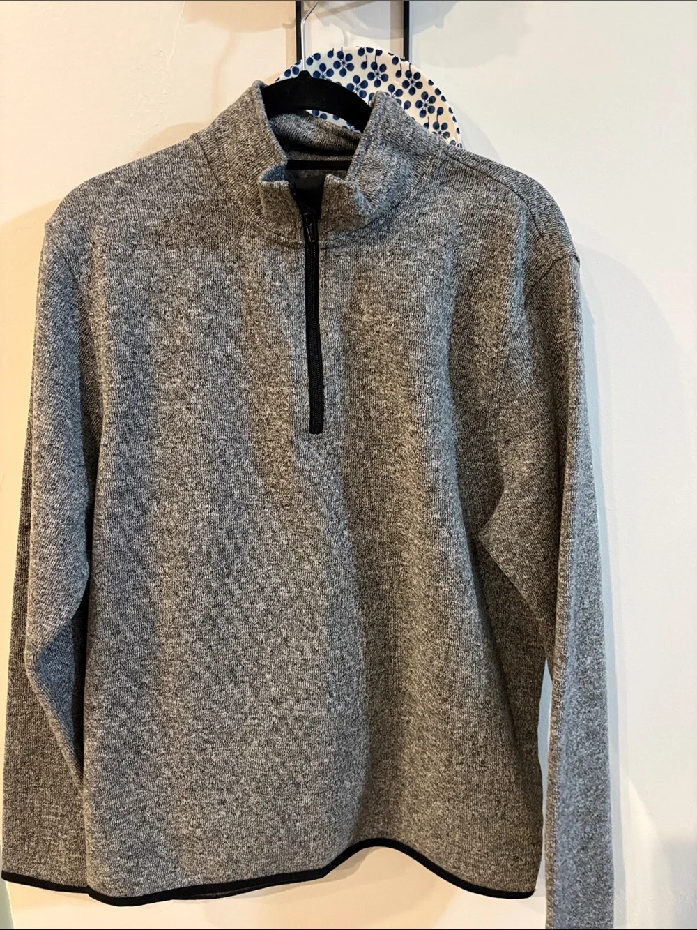 J. Crew Men's Heather Gray Quarter-Zip Sweater with Black Trim